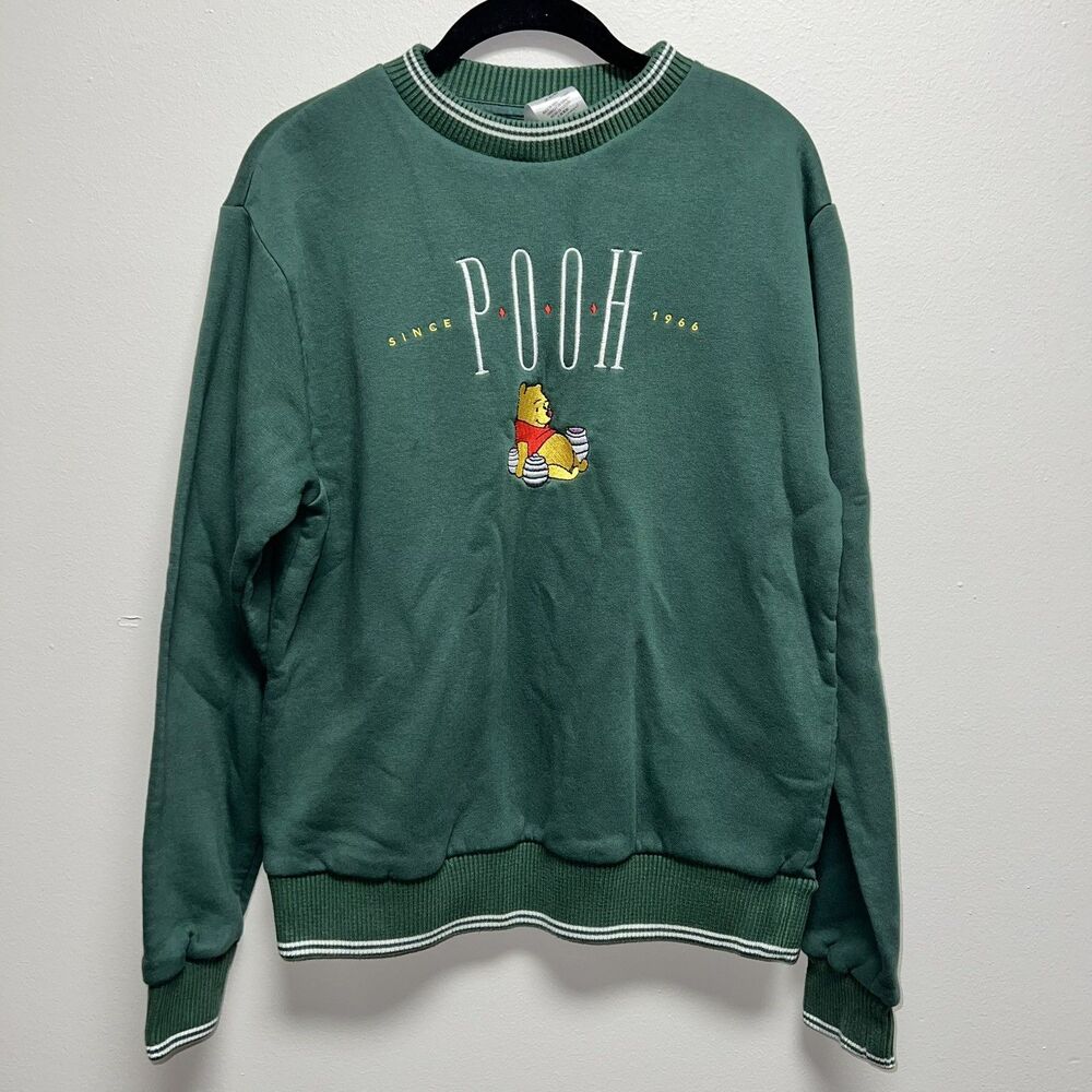 Disney Parks Winnie The Pooh Green Embroidered Pullover, Size XS